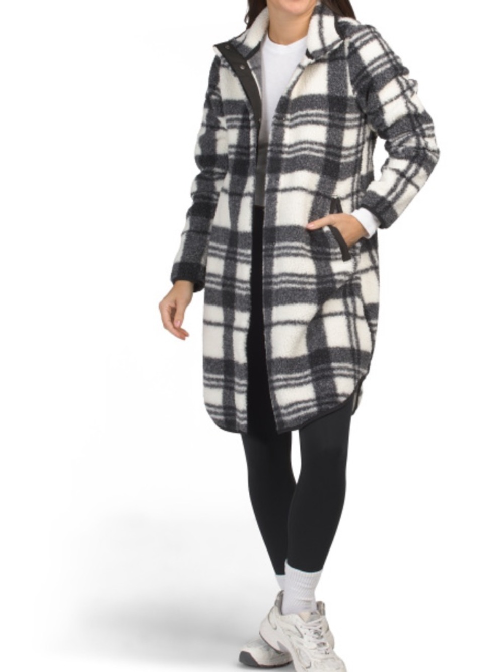 Aspen Black & White Plaid Long Fleece Stadium Coat